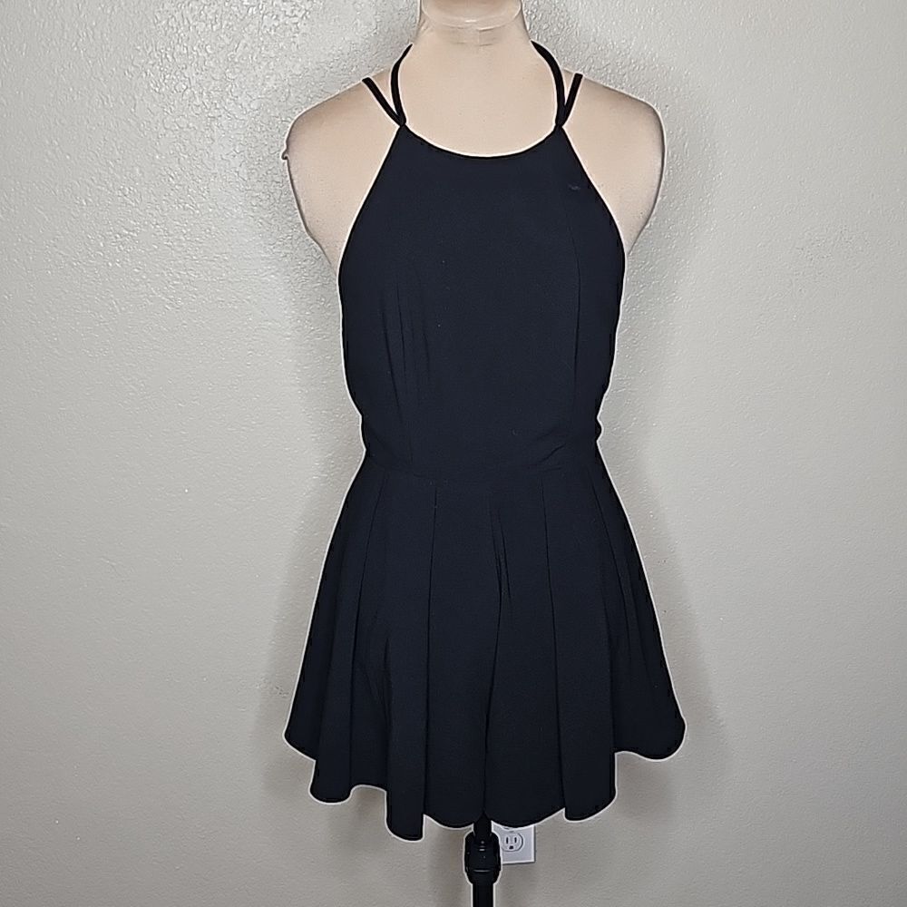SugarLips Medium Black High neck Halter Romper Tie back